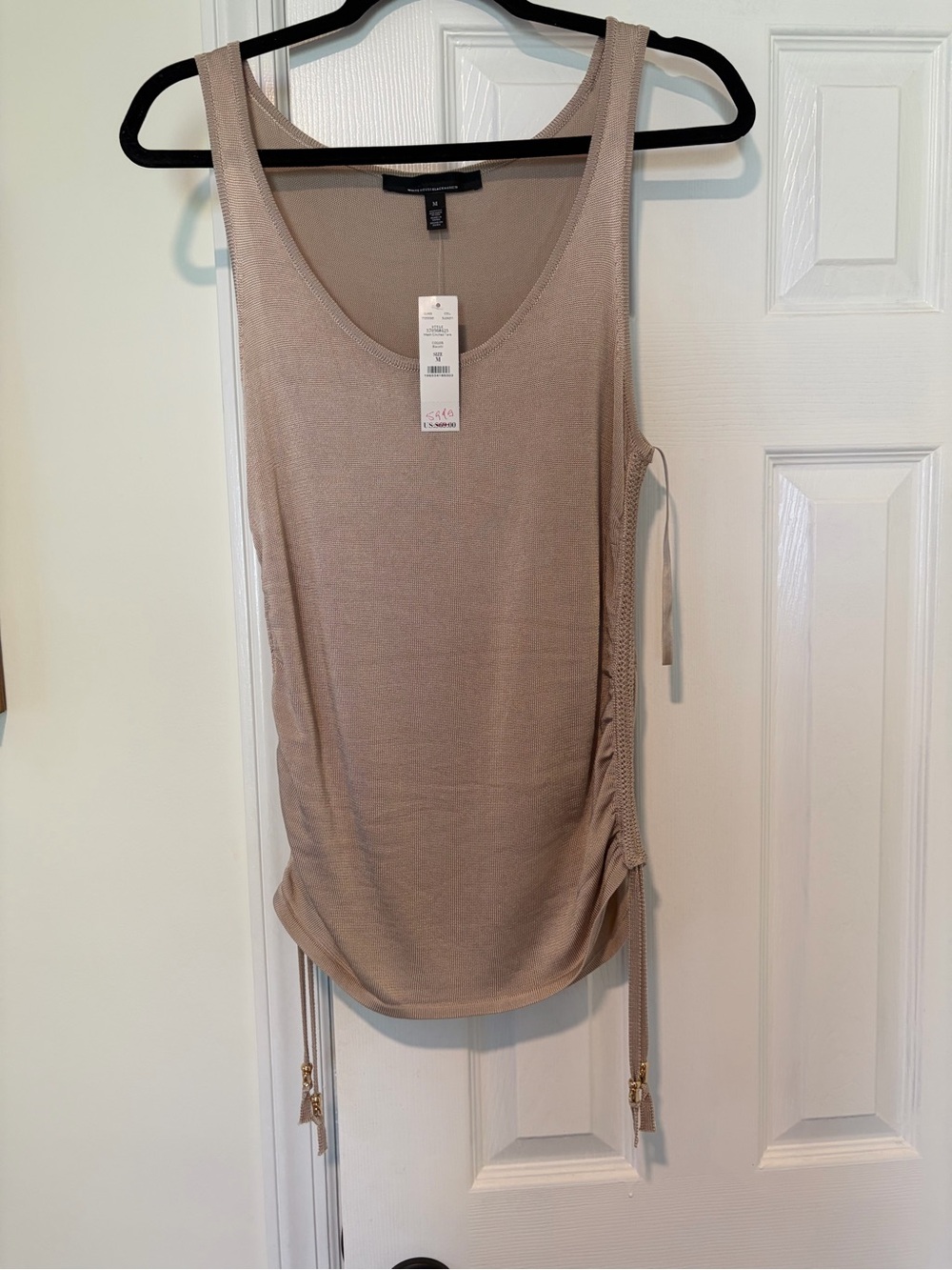 White House Black Market Beige Side-Drawstring Tank Top